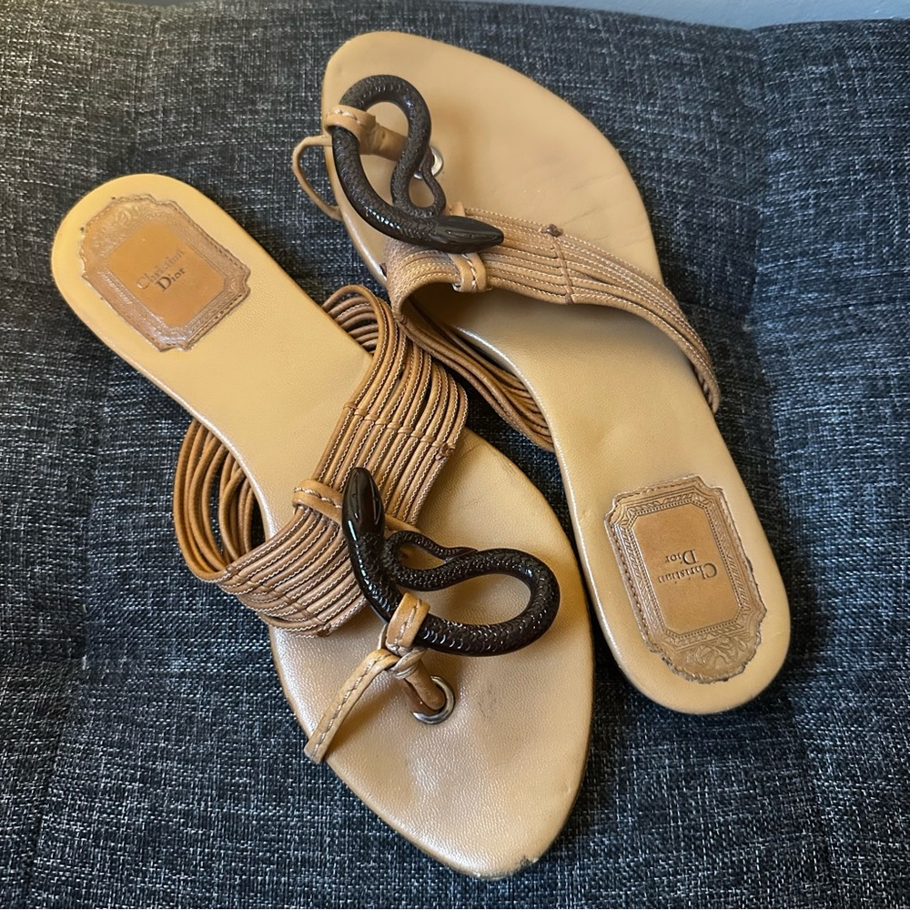 Dior Tan Sandals with Black Embellishments - Picture 6 of 6